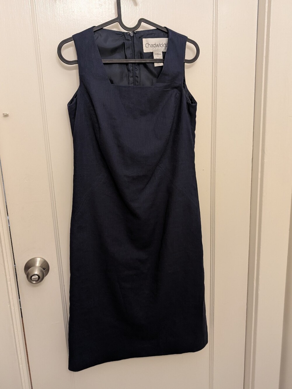Vintage Chadwicks Sheath Dress Size 4 Linen Cotton Minimalist Square Neck CBK